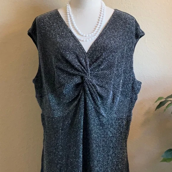 Tiana B - Black Metallic Glitter V-neck Sleeveless Dress, 22W - Picture 3 of 10